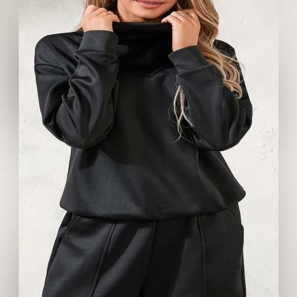 NWT MEL Women's mock-neck Black high leg wide leg Sweatsuit Set women's Large - Picture 2 of 15